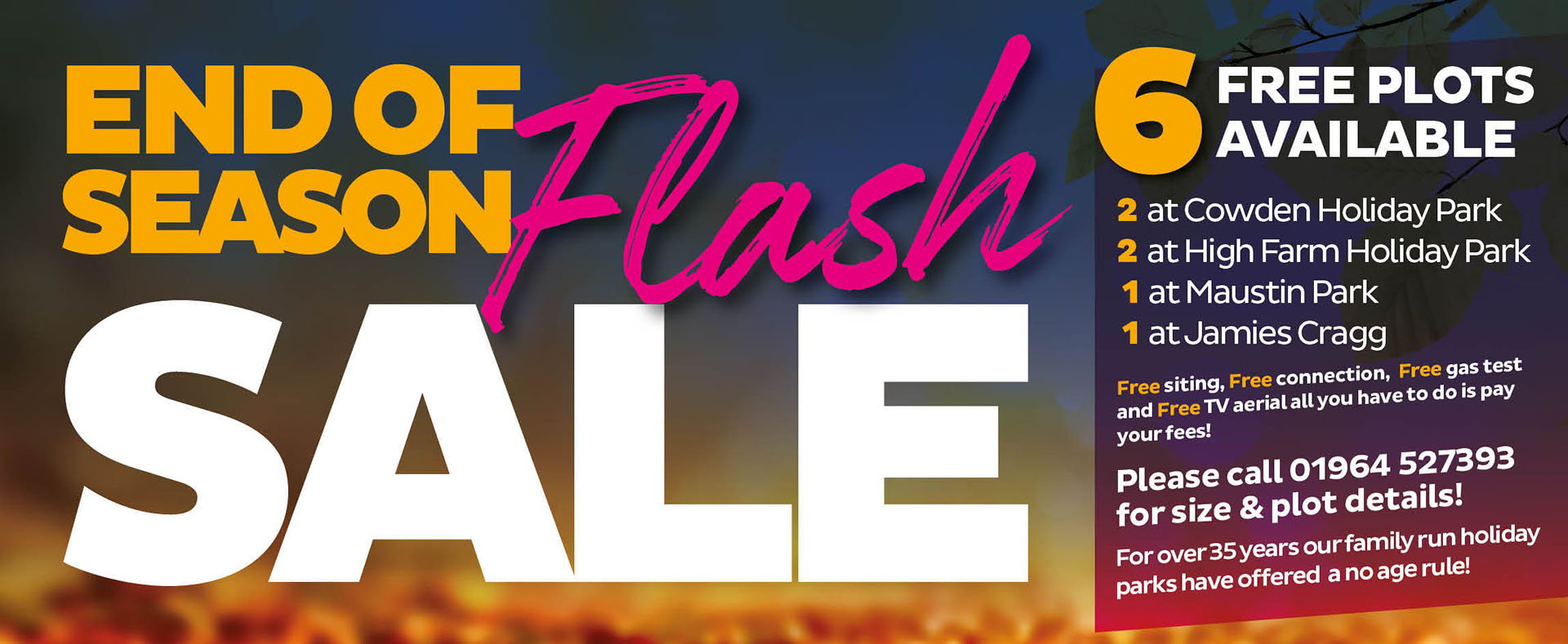 End of season flash sale. Six free plots available. Two at Cowden, two at High Farm, one at Maustin Park and one at Jamies Cragg.