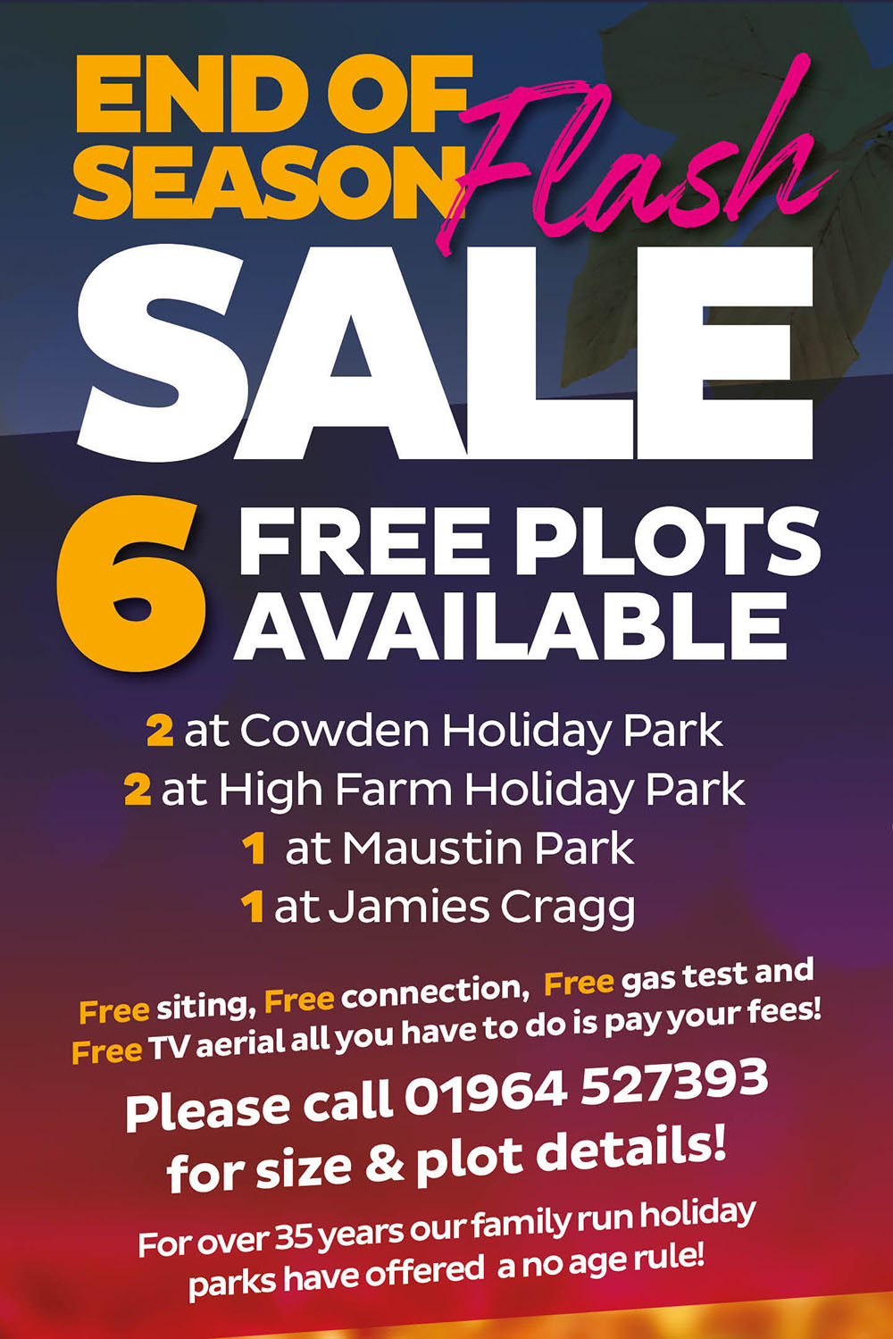 End of season flash sale. Six free plots available. Two at Cowden, two at High Farm, one at Maustin Park and one at Jamies Cragg.